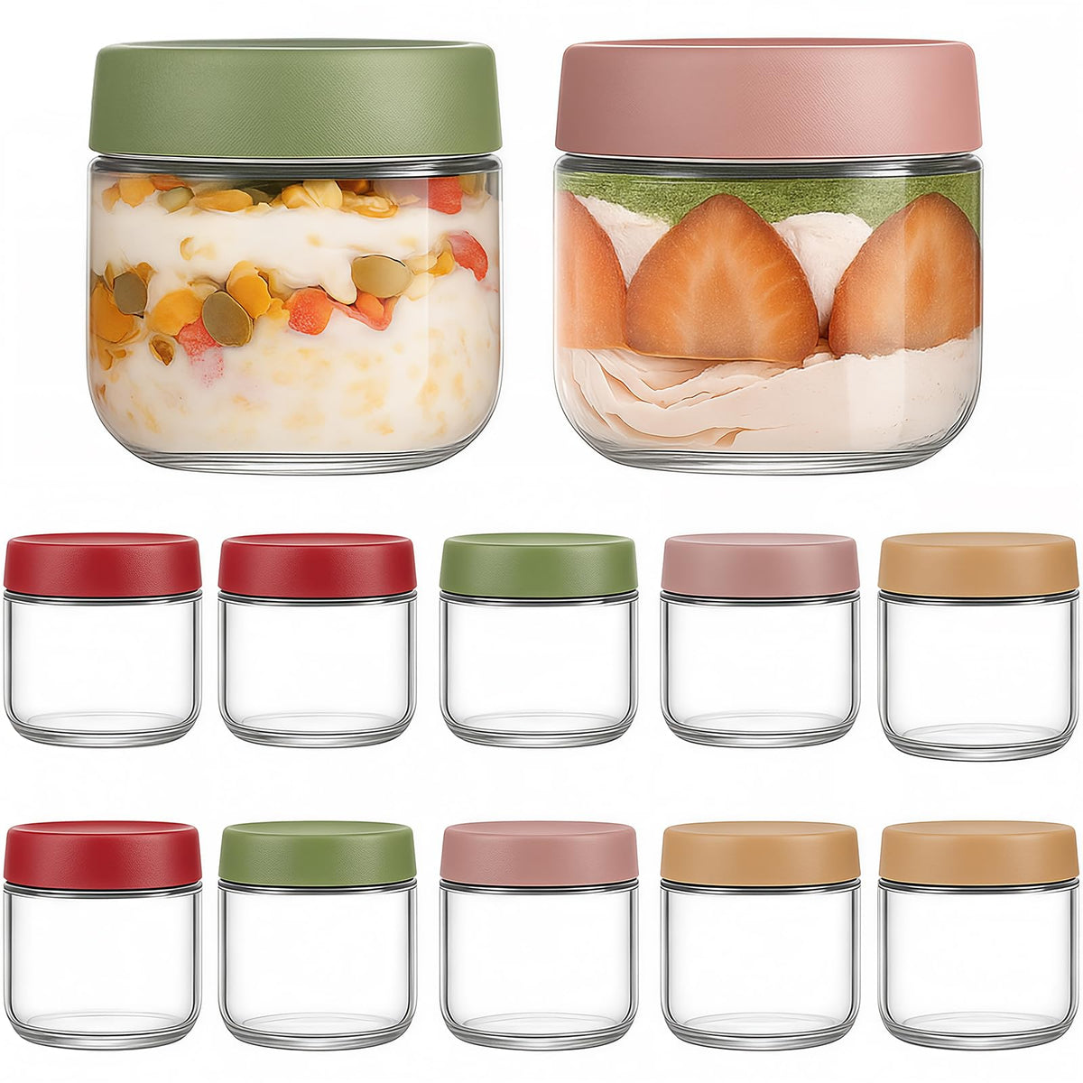 TBWIND 12-pack overnight oats jars with airtight lids showing secure seals for freshness