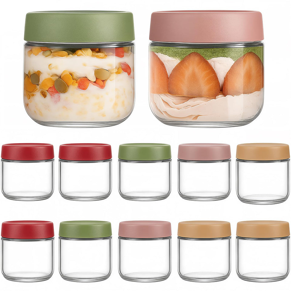 TBWIND 12-pack overnight oats jars with airtight lids showing secure seals for freshness