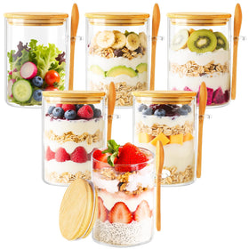 TBWIND overnight oats jar with bamboo lid closeup showing freshness