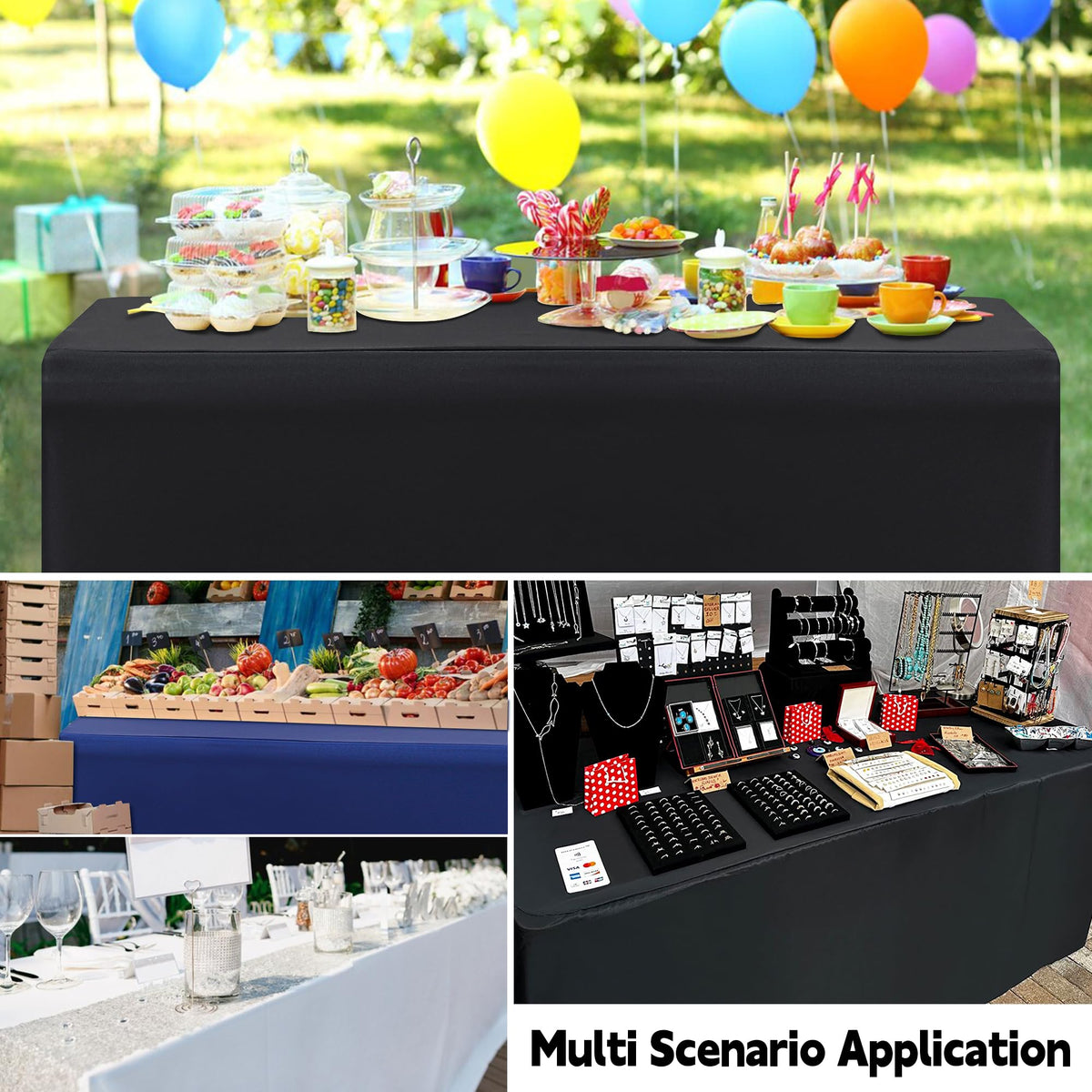 Perfect for weddings, trade shows, parties, and picnics with versatile solid black color.