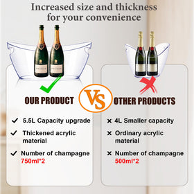 Tchrules champagne bucket clear design for easy monitoring of melting ice.