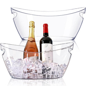 Tchrules ice bucket 2-pack front view, clear acrylic for party use.