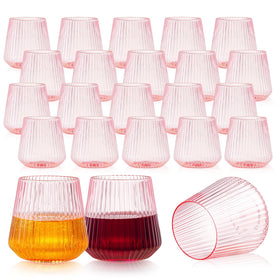 Tchrules pink plastic wine cups, 14oz capacity, ideal for outdoor parties.