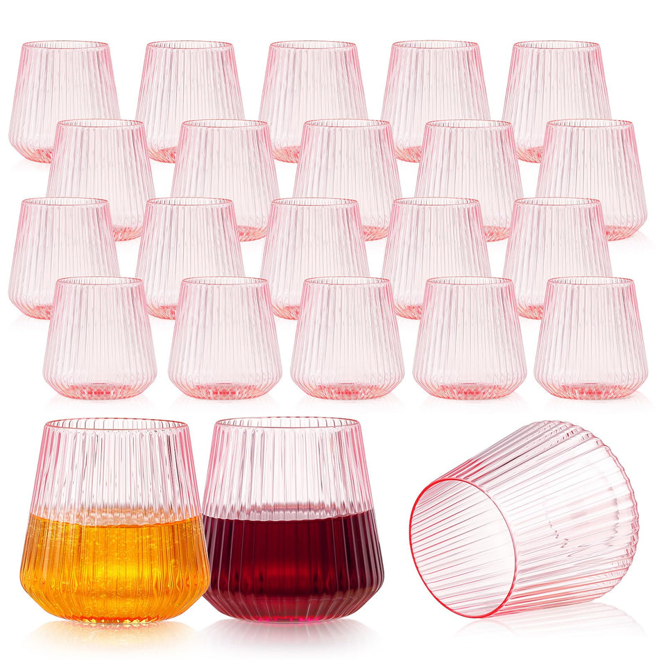 Tchrules pink plastic wine cups, 14oz capacity, ideal for outdoor parties.