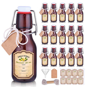 tchrules vanilla bottle set with sixteen brown swing-top bottles for homemade extracts and gifts