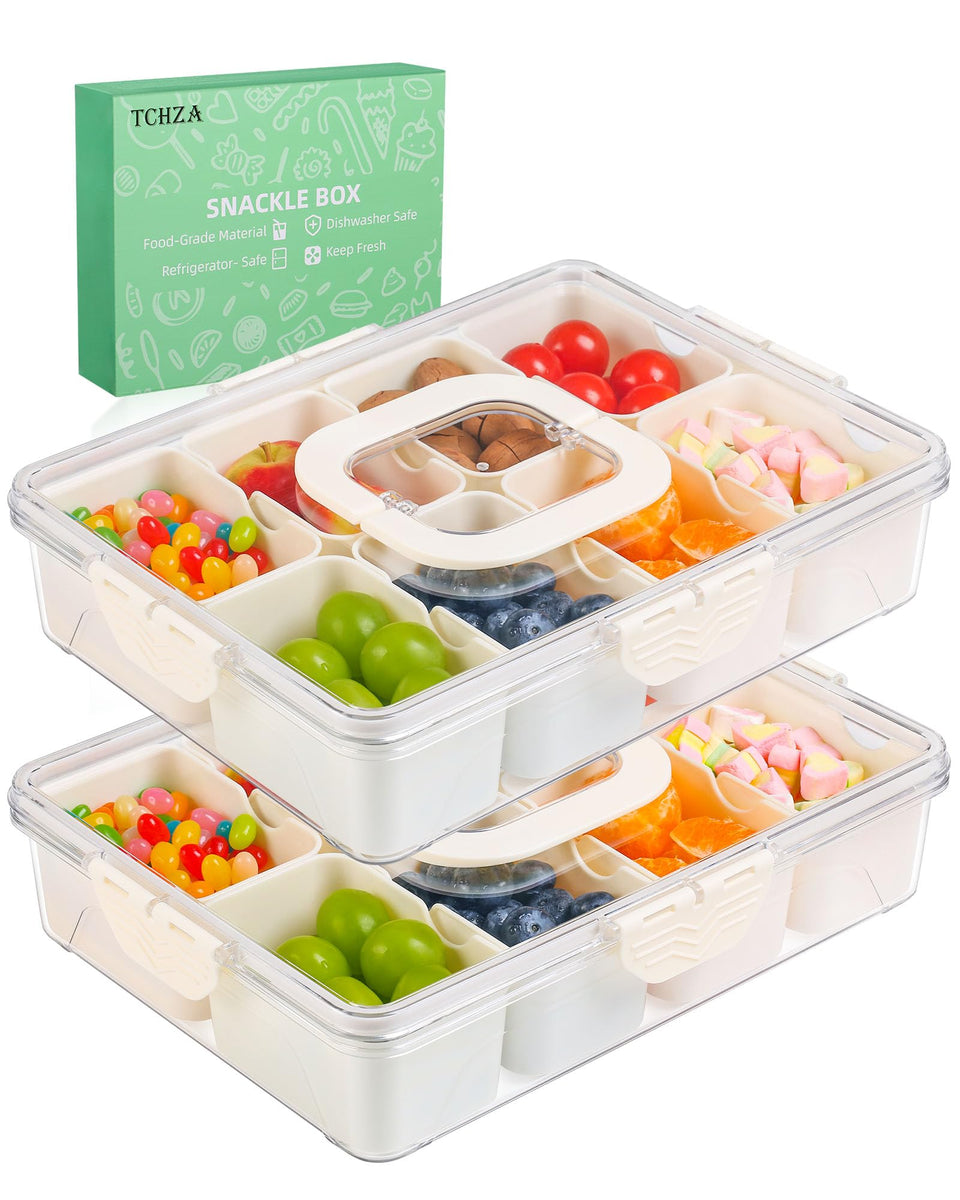 TCHZA Snackle Box 2-pack assembly demonstrates organized travel snack storage.