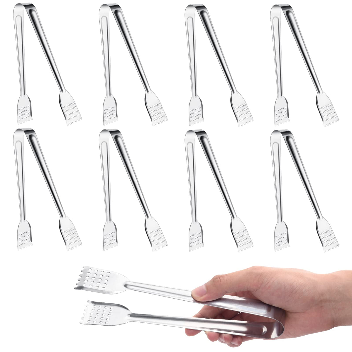 Tcoin 8-pack mini tongs for appetizers, neat small-plate serving.