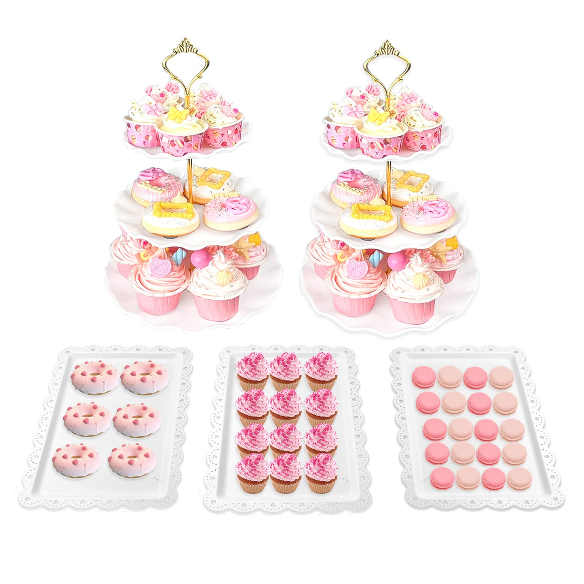 Tcomhk cake stand set displays cupcakes in a wave for an elegant wedding dessert table.