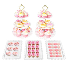Tcomhk cake stand set displays cupcakes in a wave for an elegant wedding dessert table.