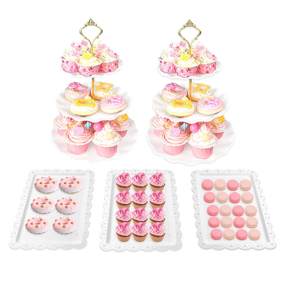 Tcomhk cake stand set displays cupcakes in a wave for an elegant wedding dessert table.