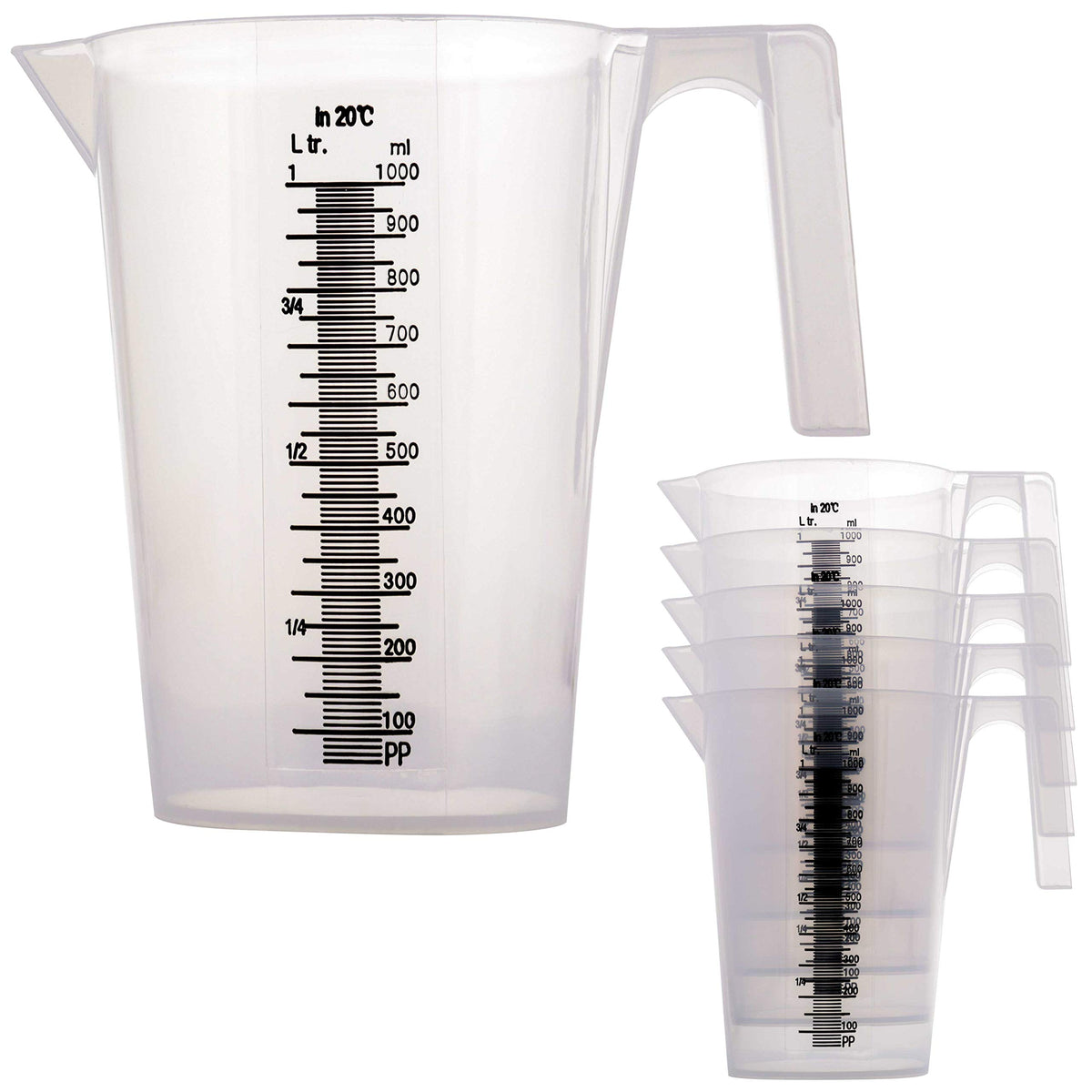 TCP Global 1-liter pitcher with pour spout for precise pouring and measuring.