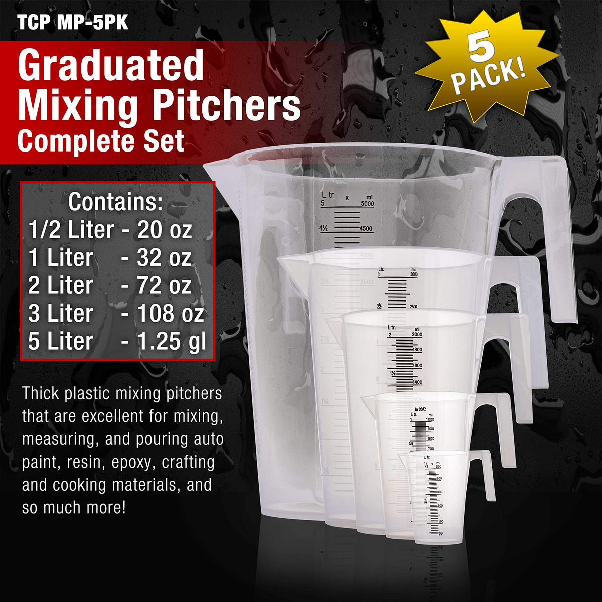 TCP Global 1000ml pitcher with raised scales for resin mixing