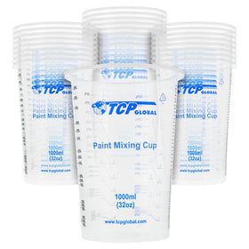 TCP Global 32oz mixing cups side view with precise ml and ratio marks