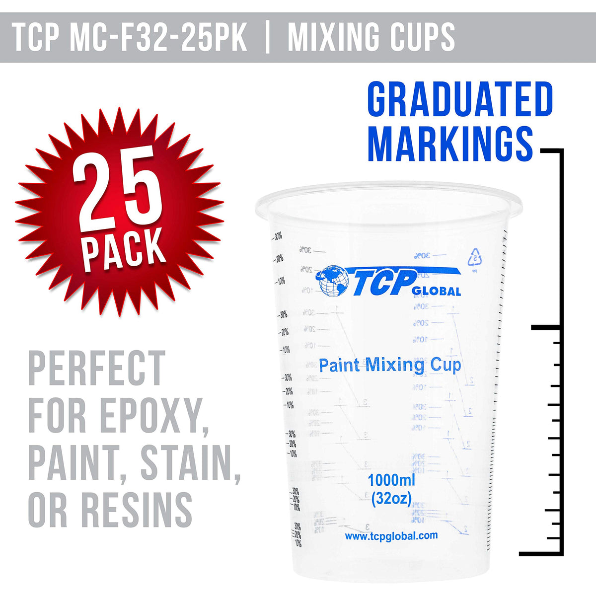 TCP Global disposable cups in 25-pack for resin and paint mixing