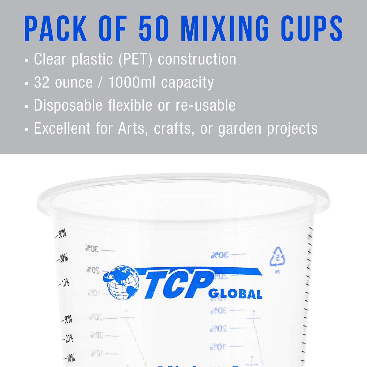 TCP Global epoxy resin cups are solvent-resistant for mixing paints and resins.