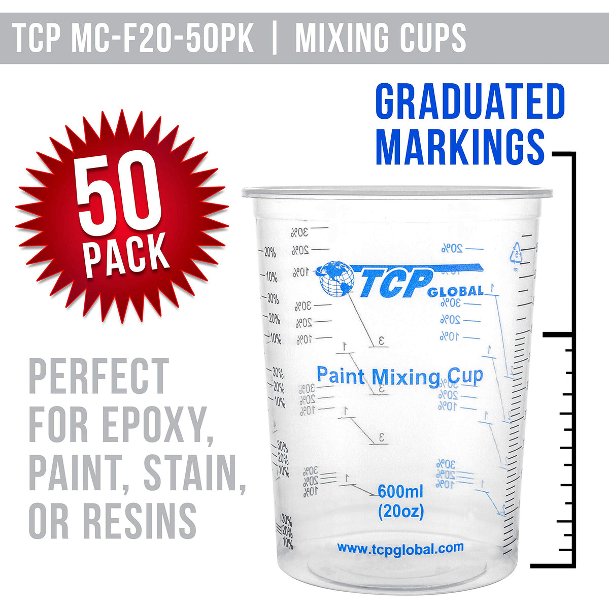 TCP Global graduated scales show 2:1, 3:1, 4:1 for accurate blends