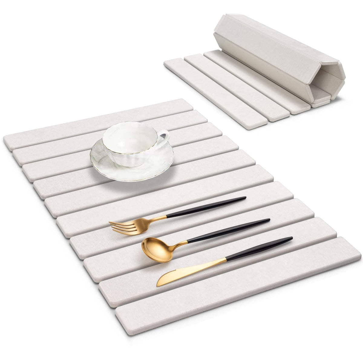 tdcokhe stone drying mat unfolded on the counter dries dishes quickly.
