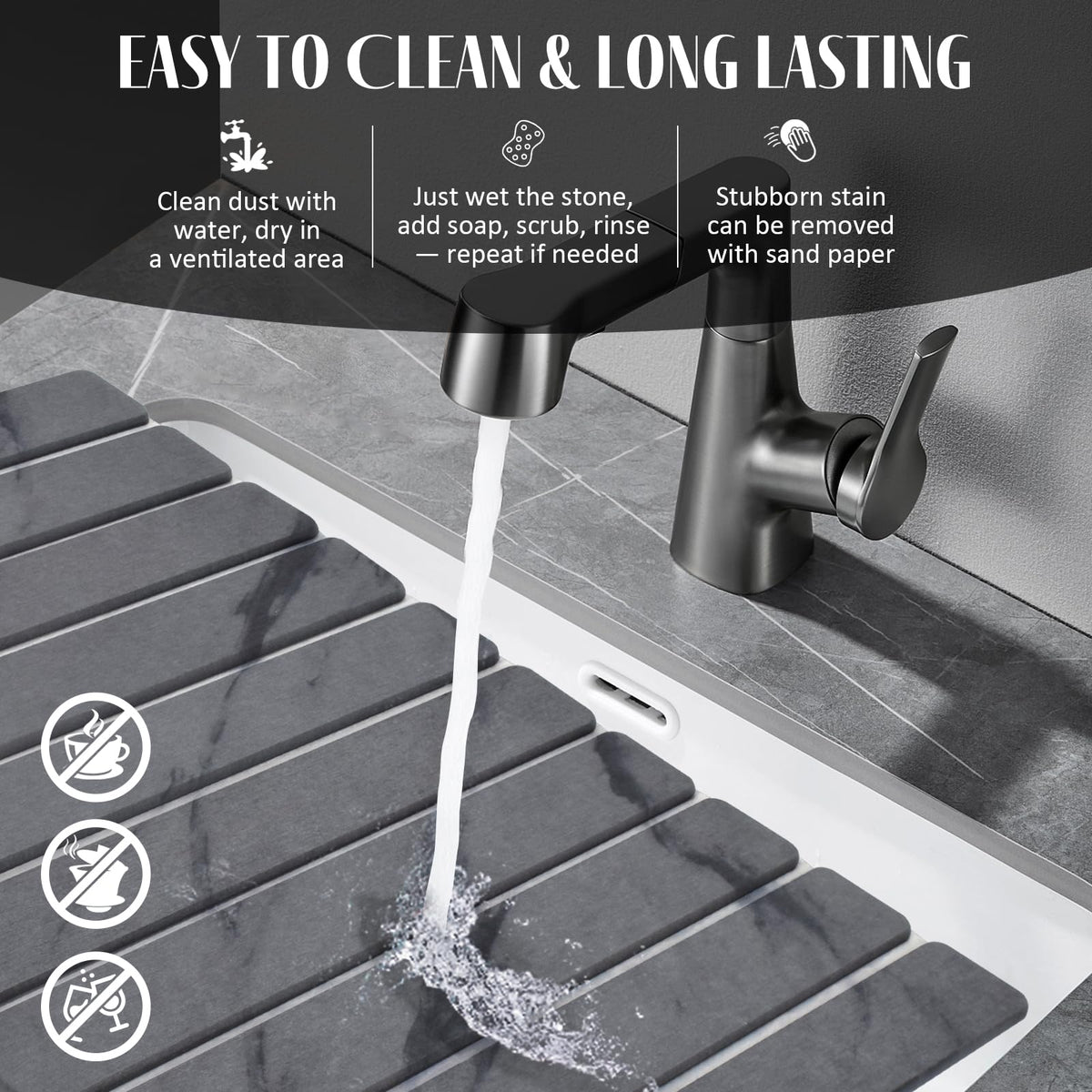tdcokhe dark grey stone drying mat on modern kitchen counter
