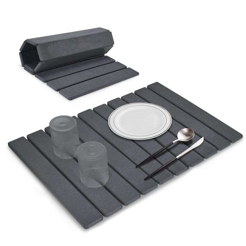tdcokhe large stone drying mat for dishes showing rapid moisture absorption on the counter.