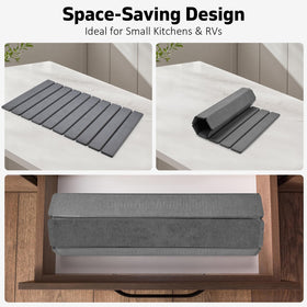 tdcokhe large stone drying mat folded for compact storage on countertops.