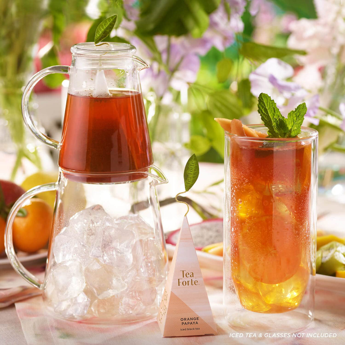 Tea Forte 24-ounce iced tea capacity ideal for gatherings and refills.