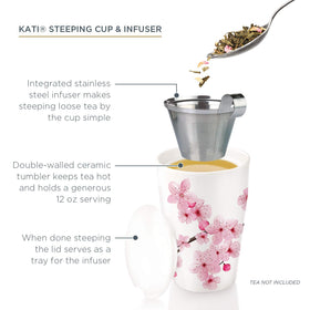 Tea Forte Kati Cup removable infuser basket for loose leaf tea.