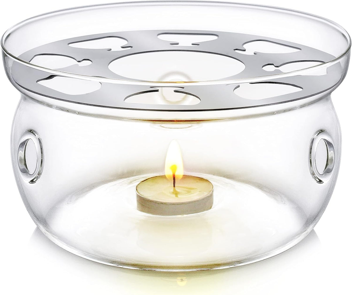 Teabloom Celebration Teapot Warmer top view with glass warmth for tea