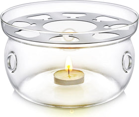 Teabloom Celebration Teapot Warmer top view with glass warmth for tea