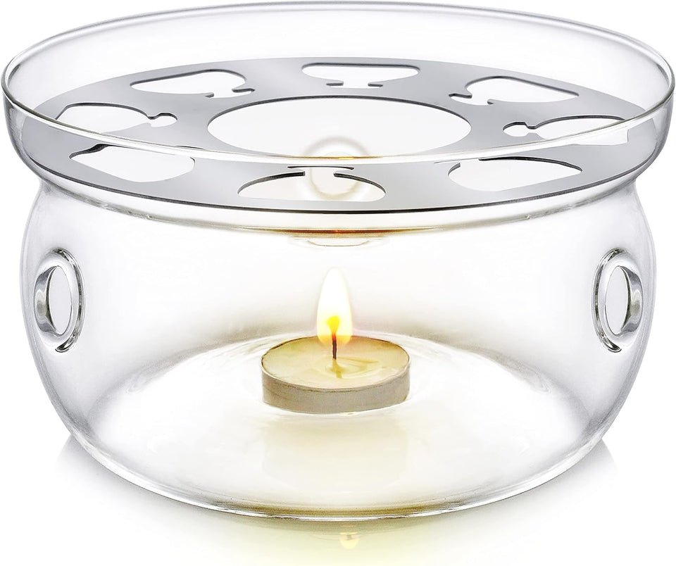 Teabloom Celebration Teapot Warmer top view with glass warmth for tea