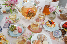 Teabloom Celebration teapot is microwave-safe for fast reheats and brewing.