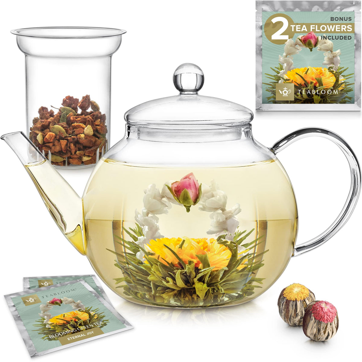 Teabloom Celebration teapot on the stovetop for quick, flavorful brewing.