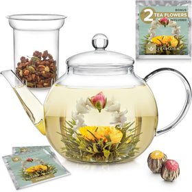 Teabloom Celebration teapot on the stovetop for quick, flavorful brewing.