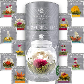 Teabloom flowering tea canister with twelve blossoms for variety.