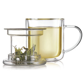 Teabloom heatproof glass tea cup with infuser for pure flavor and safe handling.