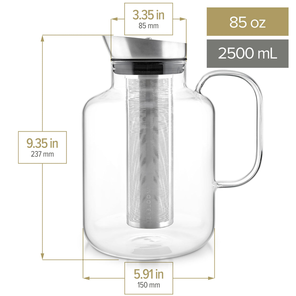 Teabloom Legacy deep removable infuser basket offers brewing flexibility for larger or smaller batches.