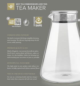 Teabloom borosilicate glass body stays crystal-clear during brewing