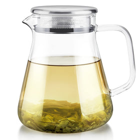 Teabloom One-Touch Tea Maker front view, sleek stain-free glass teapot