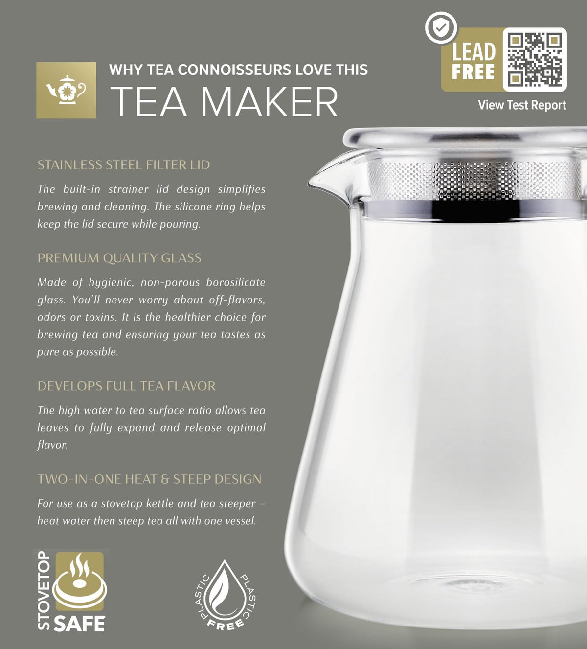 Teabloom One-Touch Tea Maker glass body, premium borosilicate for pure flavor