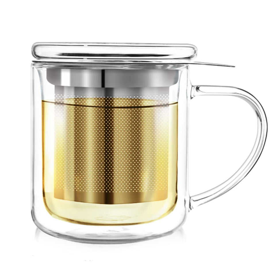 Teabloom Personal Tea Maker with insulated glass cup for warm single-serve brews.