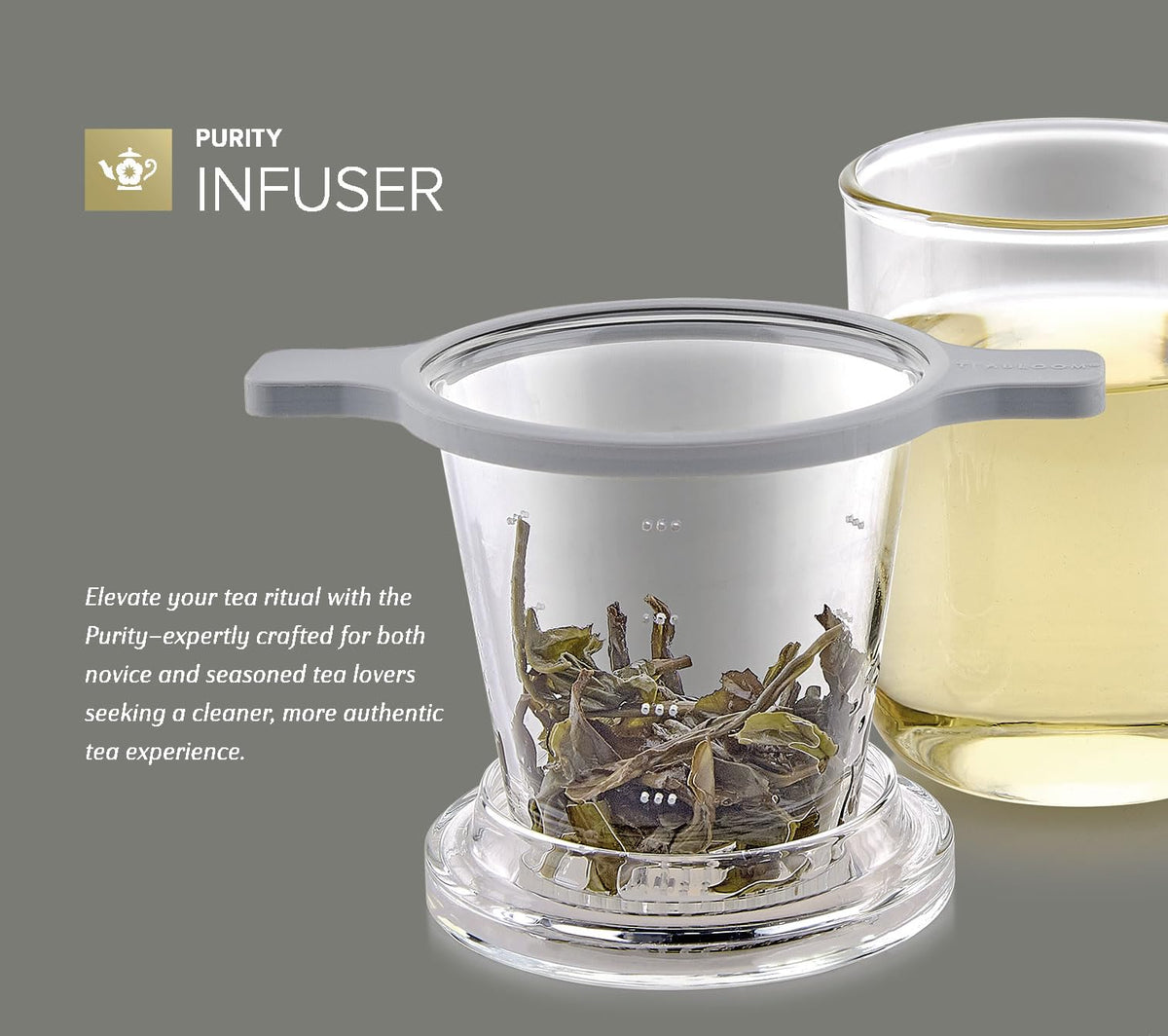 Teabloom Purity infuser with cup and teapot universal fit demonstrated