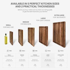Teakhaus edge-grain teak board shows durable, knife-friendly surface.