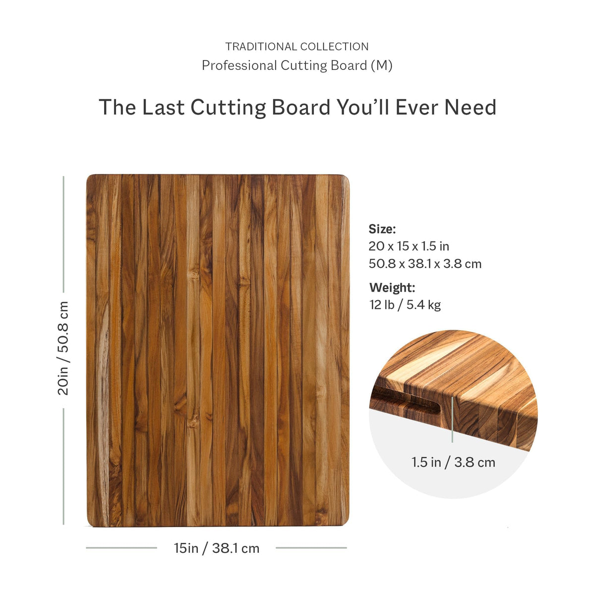 Teakhaus large cutting board with grip handles for easy lifting and transport