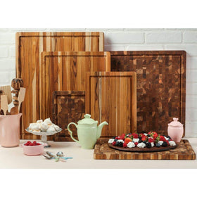 Teakhaus cutting board medium knife-friendly edge protects blades during prep.