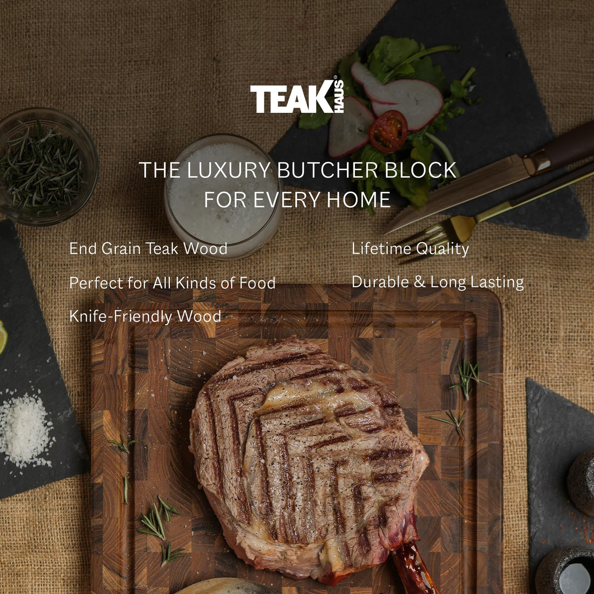 Teakhaus durable teakwood finish shows warm tones and moisture resistance.