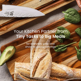 Teakhaus knife friendly surface protects blades during chopping and slicing