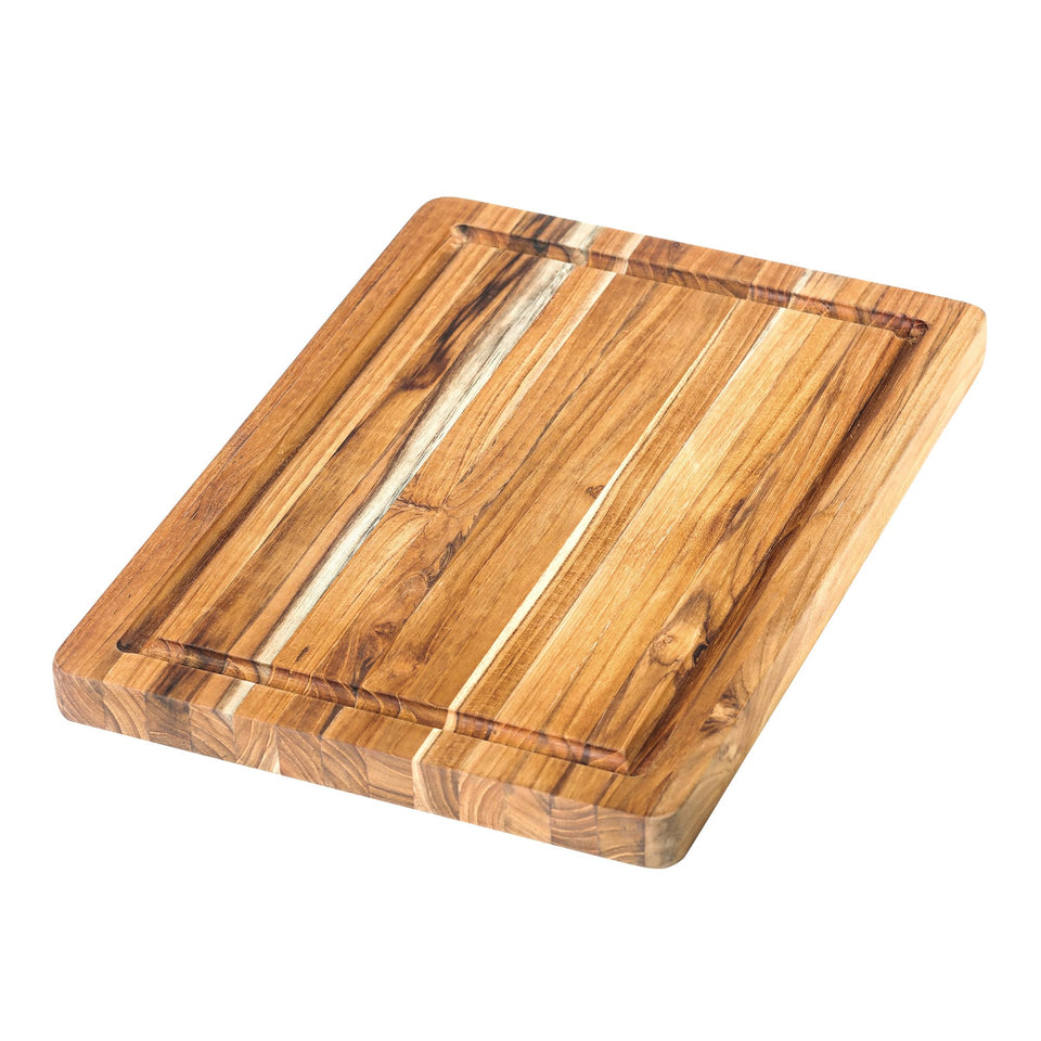 Teakhaus small cutting board with juice groove for cleaner prep.