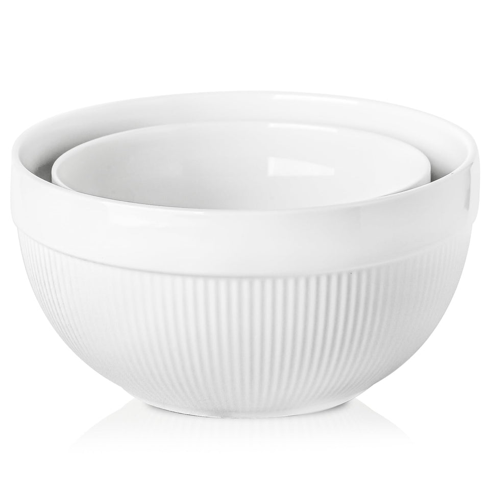 TEAKISS 10-inch ceramic mixing bowl top view for recipe prep.