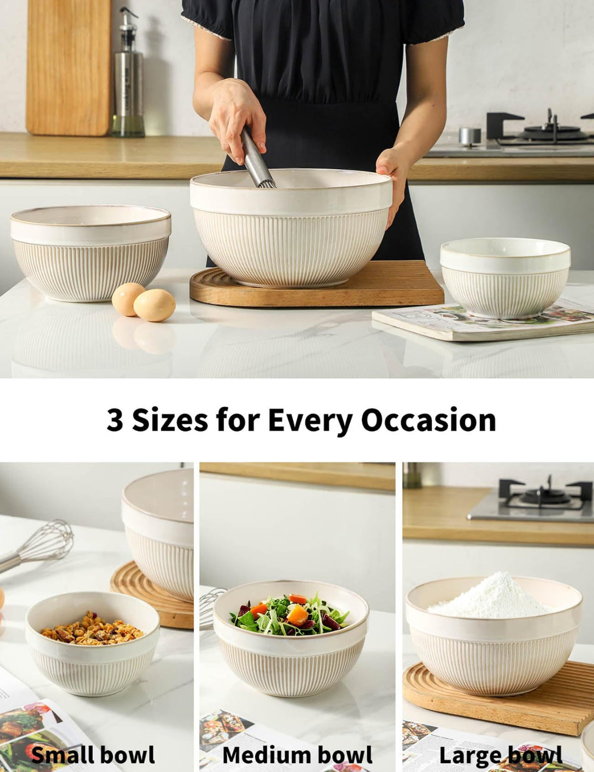 TEAKISS nesting ceramic bowls showcasing space-saving stackable design