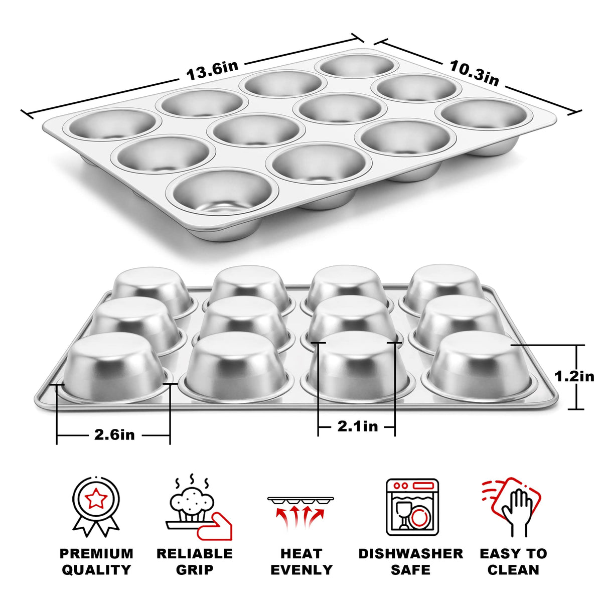 TeamFar muffin pan, side view showing wide rim for easy handling
