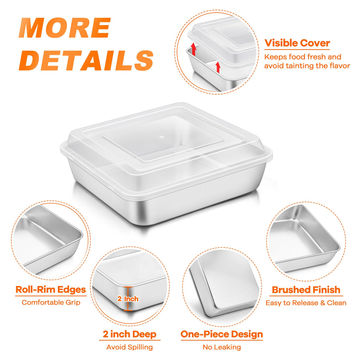 TeamFar 2-inch deep square pan provides generous capacity for batter and leftovers.